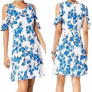 Nine West Floral Cold Shoulder Midi Dress